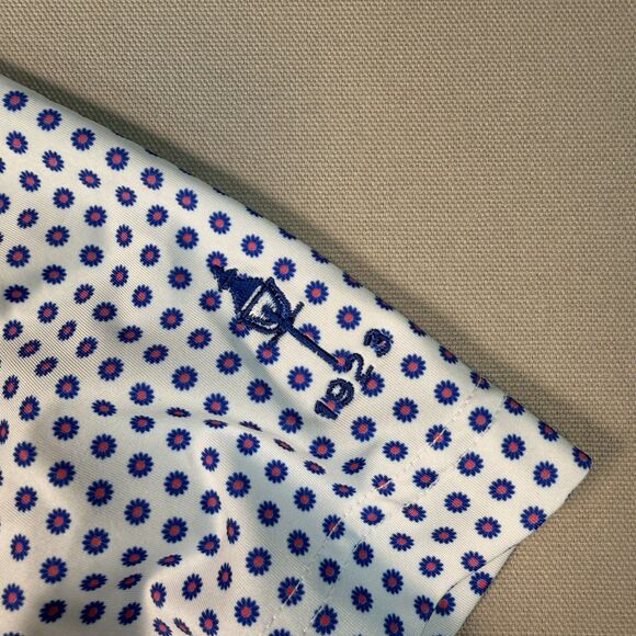 Donald Ross Sportswear Golf Polo Shirt Mens Med Blue/Pink Polka Dot Performance - Picture 2 of 5
